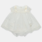 Vestido Tul Bordado Moños Blanco